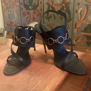 Manolo Blahnik black and bronze sandals